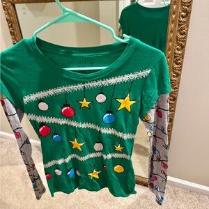 Festive Green Christmas T-shirt  with Ornament Design